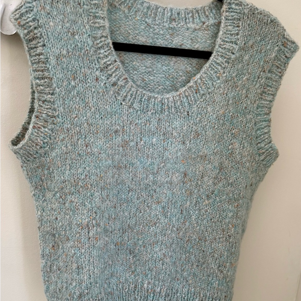 Light Blue Knit Sleeveless Sweater - Handmade, L